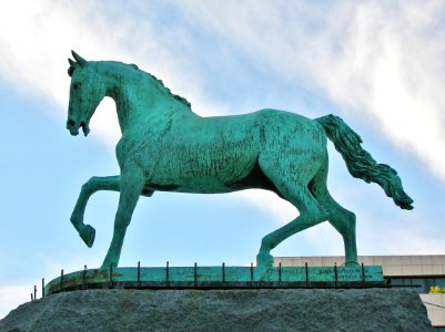 Horse Sculpture on Carrie Welton Fountain (1888), Waterbury, CT - April 2016