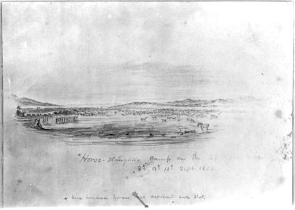 Horse-slaughter camp on the Spokane River, 8th, 9th, 10th Sept. 1858; nine hundred horses here captured and shot. LCCN2009631466