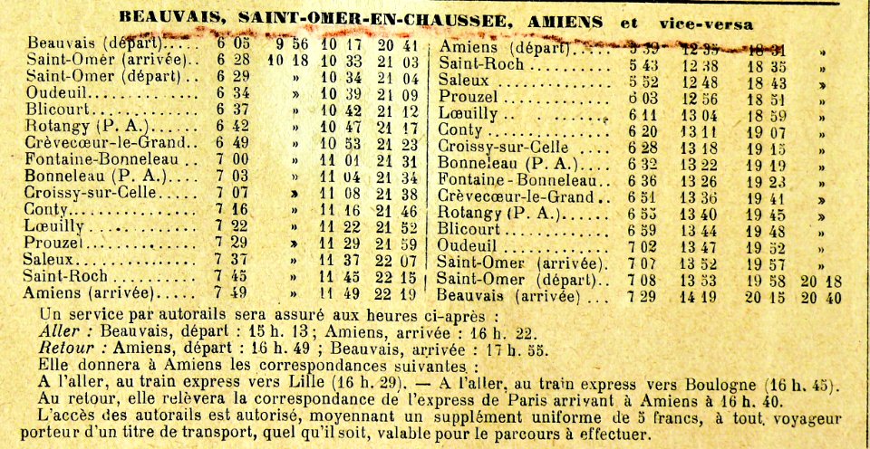 Horaires 1938 Beauvais Amiens photo