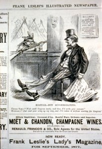 Hostile - but accommodating (Uncle Sam holding Army reduction bill, saying to Indian, with rifle at window, Wait until Congress meets, and then I'll settle your account - Indian replies, LCCN2001696522