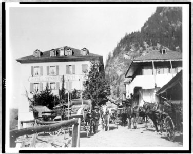 Hotel Pension la Tete Noire, somewhere in Europe, with horses and carriages in foreground LCCN97516265