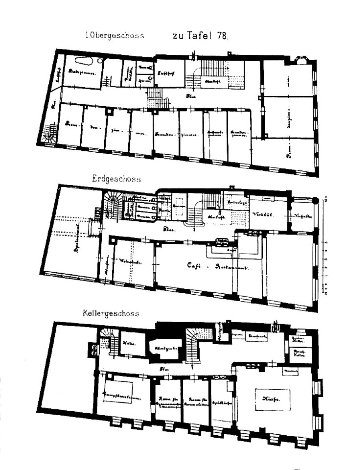 Hotel Rother Hahn in Nürnberg, Architekt G. Richter Nürnberg, Tafel 78, Grundriss,Kick Jahrgang I