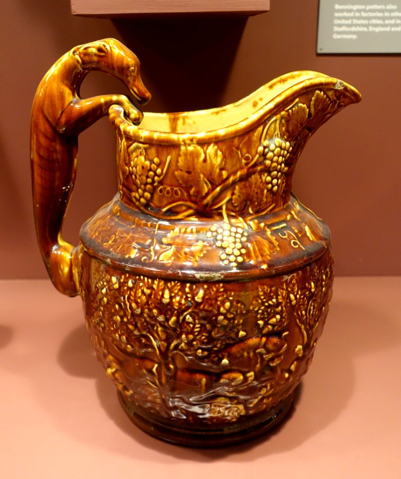 Hound-handle pitcher, United States Pottery Company, 1852-1858 - Bennington Museum - Bennington, VT - DSC09033