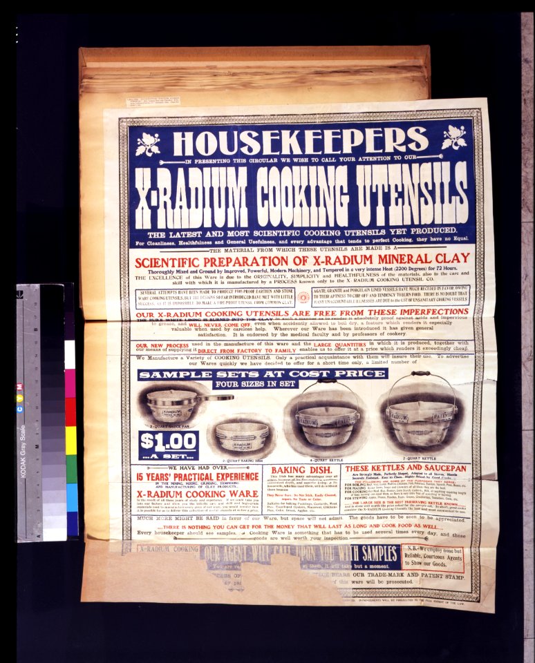 Housekeepers (...) X-radium cooking utensils The latest and most scientific cooking utensils yet produced. LCCN2011645348