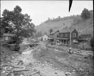 Houses by the dirty stream which is used for disposal of trash and garbage. Raven Red Ash Coal Company, No. 2 Mine... - NARA - 541065 photo