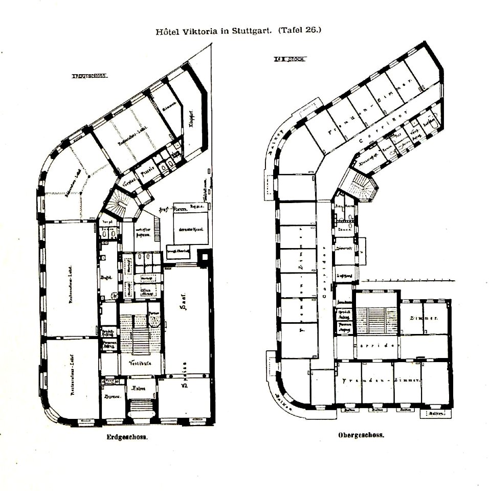 Hotel Viktoria in Stuttgart, Architekten Bihl & Woltz, Tafel 26, Kick Jahrgang II, Grundriss