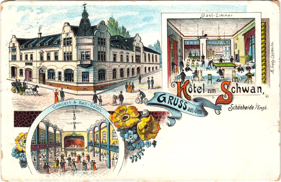 Hotel zum Schwan Schoenheide im Erzgebirge Ansichtskarte vor 1900