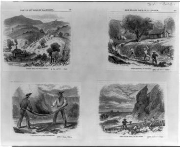 How we get gold in California- Fremont Mill and vein, Mariposa, Ground sluicing, at Gold Hill, winnowing gold, near Chinese camp, and ocean beach mining, at gold bluff LCCN2006679139