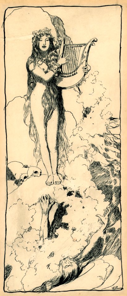 Howard Pyle - Nude woman playing lyre ppmsca.05872