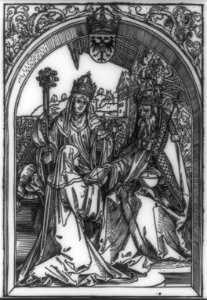 Hroswitha (10th Century nun, poet, and chronicler) presenting her works to Otto I (912-973), King of Germany and Holy Roman Emperor LCCN2007681119