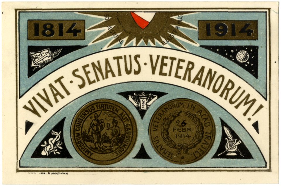 HUA-129377-Afbeelding van een jubileumkaart uitgegeven ter gelegenheid van het 100 jarig jubileum van de Senatus Veteranorum van het Utrechts Studenten Corps USC