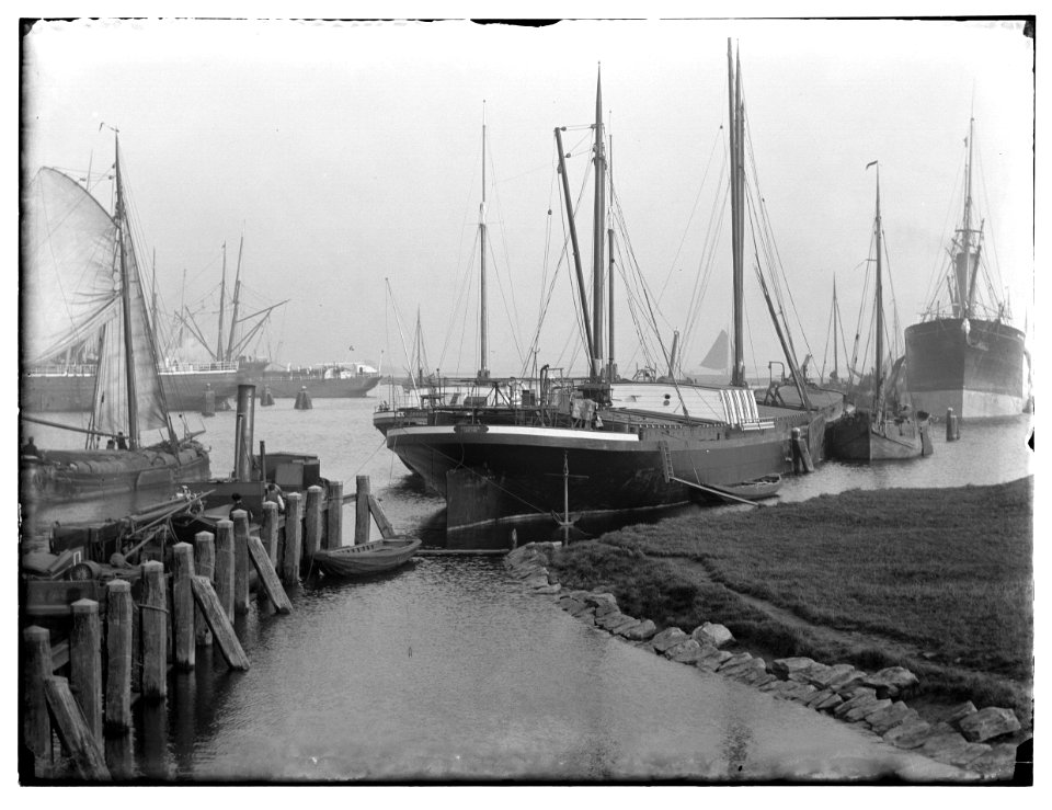 Houthaven met zeilschepen en stoomschip, 1894-11-04 (max res)