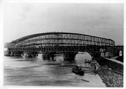 HUA-154936-Gezicht op de bouw van de spoorbrug over de Lek bij Culemborg 1863 1868 