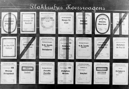 HUA-159934-Afbeelding van diverse plakbriefjes (verzendbrieven) van de N.S. voor koerswagens
