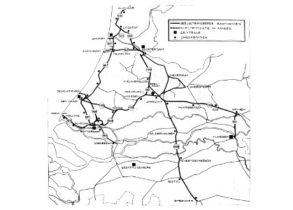 HUA-163413-Afbeelding van een kaart met een gedeelte van het spoorwegnet van de N.S. met daarop aangegeven de tot dan toe geëlectrificeerde baanvakken, de in aanleg zijnde electrificaties en de situaties van de photo