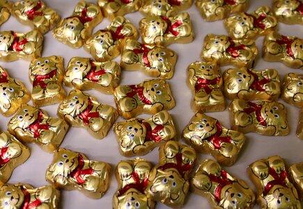 Cute teddy bears eating chocolate