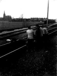 HUA-160613-Afbeelding van baanwerkers van de NS tijdens de werkzaamheden ten behoeve van de verzwaring van het baanvak Amsterdam Utrecht ter hoogte van Abcoude