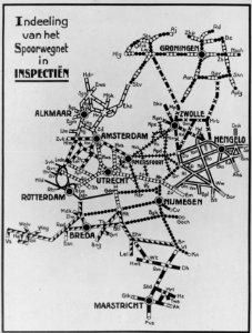 HUA-160454-Kaart van het Nederlandse spoorwegnet Indeeling in Inspectiën