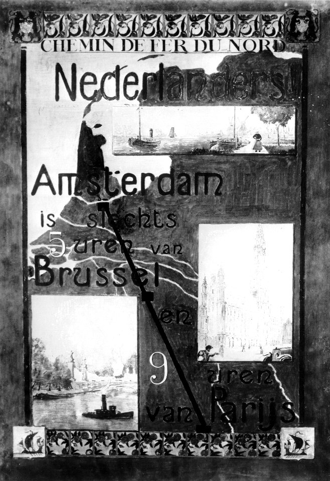 HUA-167088-Afbeelding van een affiche van Chemin de Fer du Nord voor snelle treinverbindingen tussen Amsterdam, Brussel en Parijs