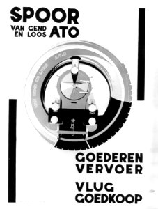 HUA-167092-Afbeelding van een affiche voor goederenvervoer per spoor met van Gend & Loos en A.T.O