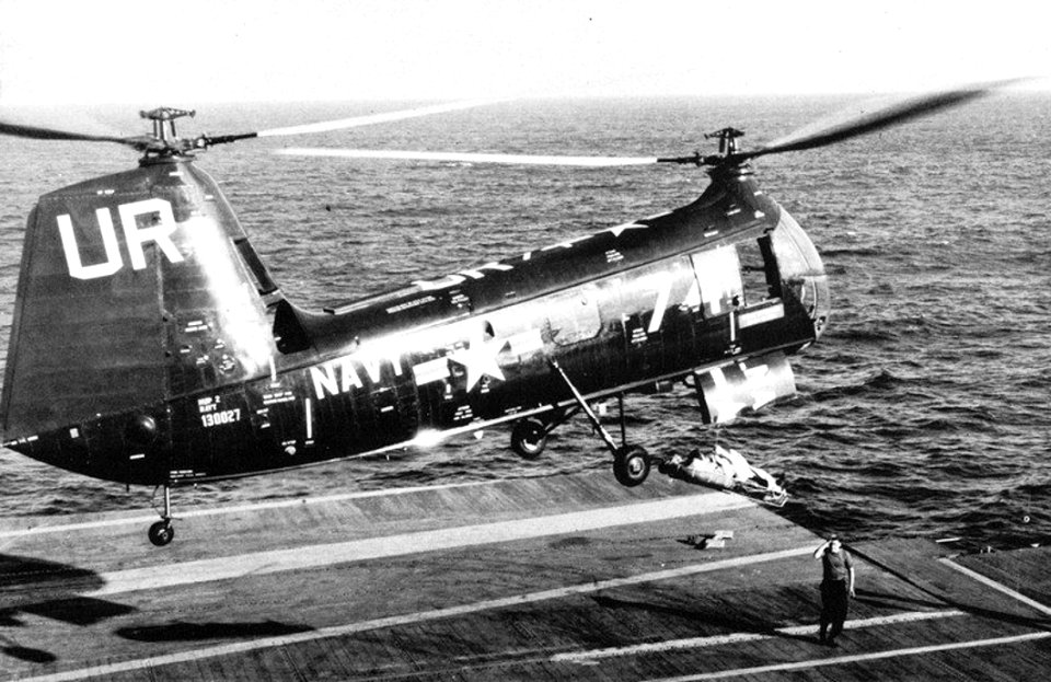 HUP-2 of HU-2 over USS Antietam (CVS-36) in 1955