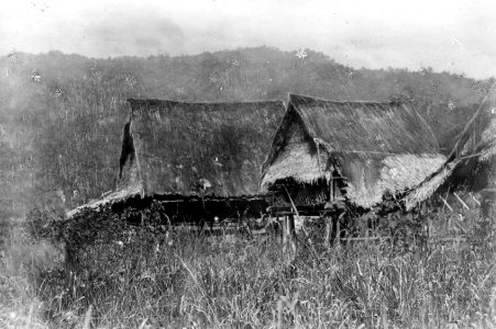 Hus i byn Baggakoro och floden Koro vid Baggakoro, (2 fotos) Lokal, Baggakoro Central-Celebes - SMVK - 010652