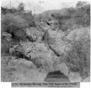 Hydraulic Mining - The Tail Race in the Creek - French Corral, Nevada County LCCN2002722019