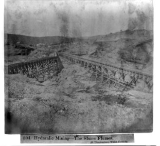 Hydraulic Mining- The Sluice Flumes, at Timbuctoo, Yuba County LCCN2002720145