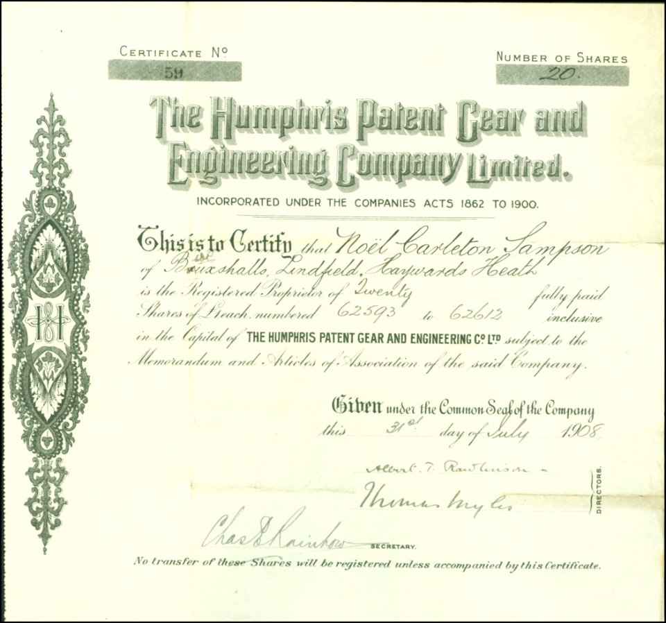 Humphris Patent Gear and Engineering Company Ltd 1908