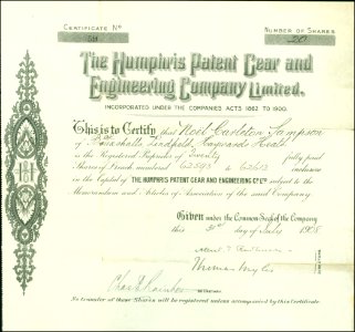 Humphris Patent Gear and Engineering Company Ltd 1908