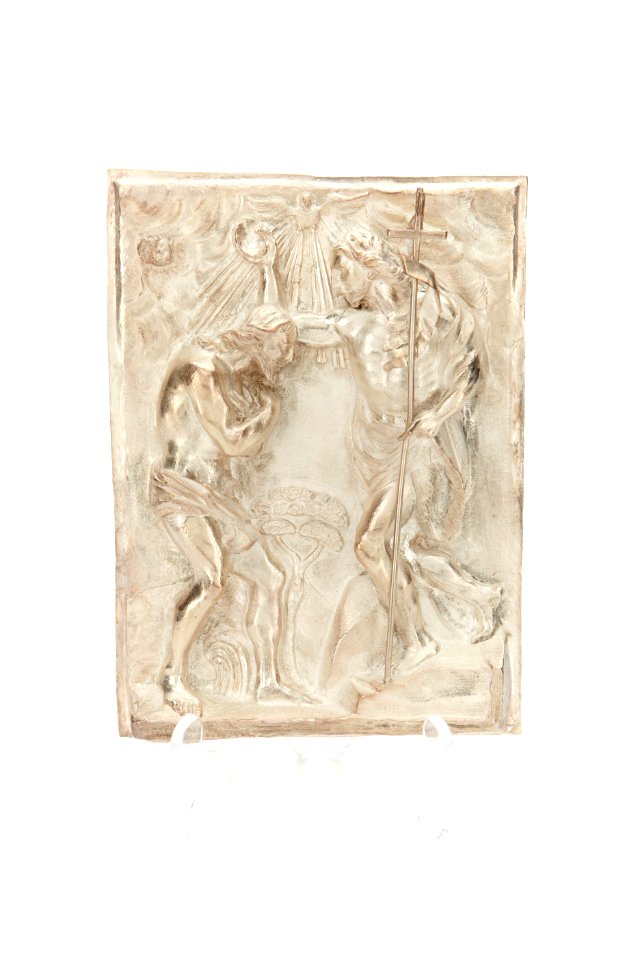 Högt driven, fyrkantig relief av silver föreställande Kristi dop - Skoklosters slott - 92337