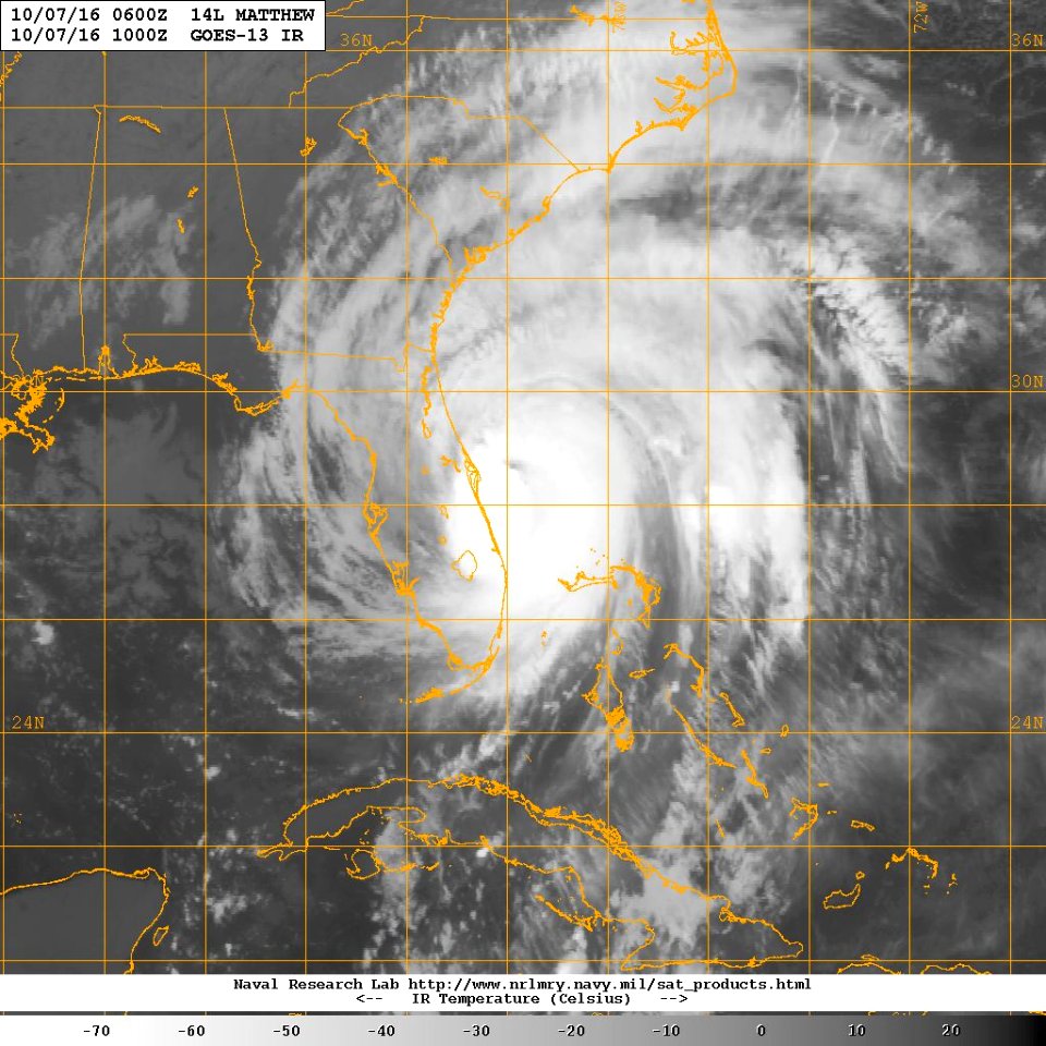 Hurricane Matthew moves along the eastern coast of Florida. (30108605541)