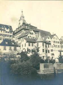 Hölderlinturm mit Badehäuschen (Fotografie ca1905)