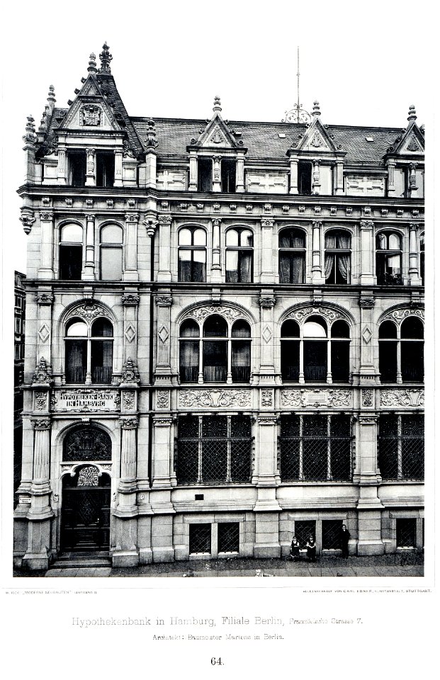 Hypothekenbank Hamburg, Filliale Berlin, Französische Straße 7, Architekt Bmstr. Martens Berlin, Tafel 64, Kick Jahrgang II