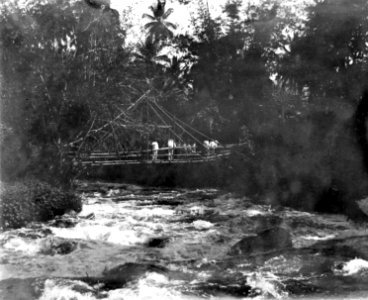 Hängbro av bambustänger. Nära stora landsvägen mellan Menado och Tondano. Sulawesi, Sulawesi Utara - SMVK - 010689