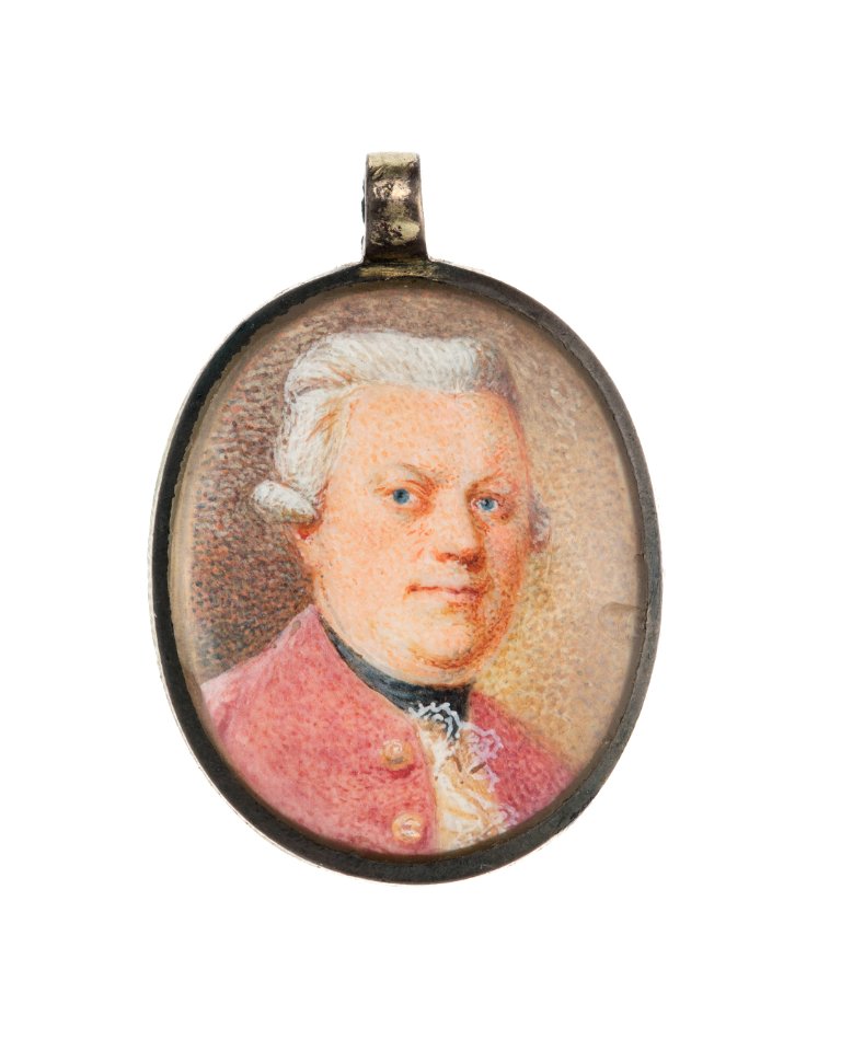 Hängsmycke av förgyllt silver med miniatyrporträtt, 1700-tal - Hallwylska museet - 110375