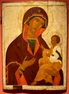 Icon of the Mother of God, Novgorod school, ca 1500, National Gallery, Oslo (2) (36298111902) (cropped) photo