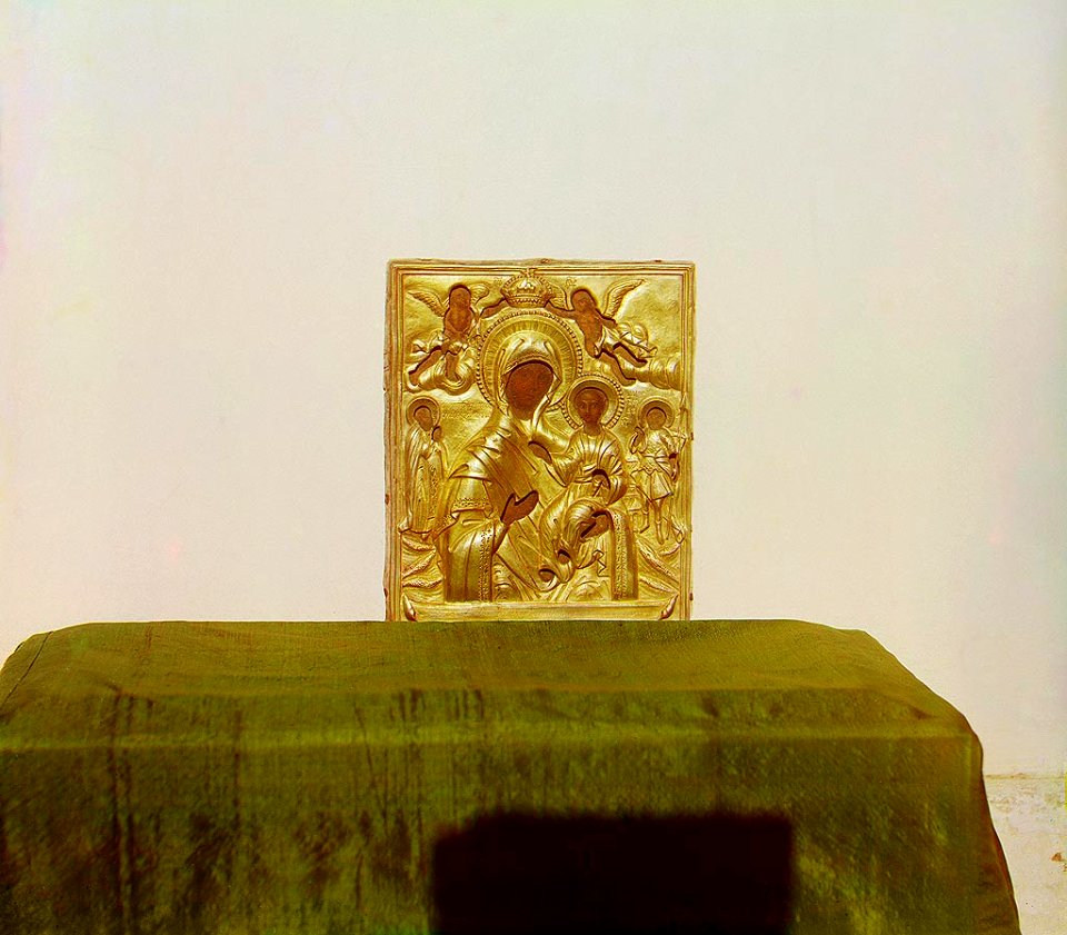 Icon of the Mother of God of Smolensk, belonging to Bagration Borodino, 1911, Prokudin-Gorsky