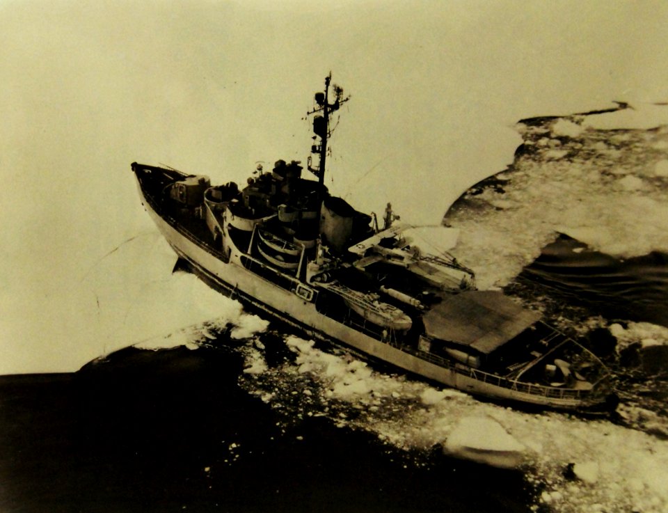Icebreaker USCG Northwind (WAGB 282) charges the ice pack at top speed, 1956-57 (22046937172)