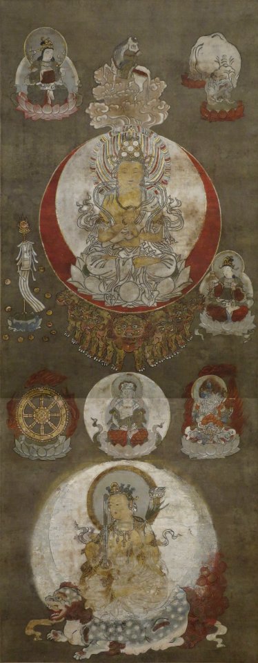 Ichiji Kinrin (One World Wheel King) and the Bodhisattva Monju, Muromachi period, 15th century, ink, colors and gold on silk, HMA 2112.1
