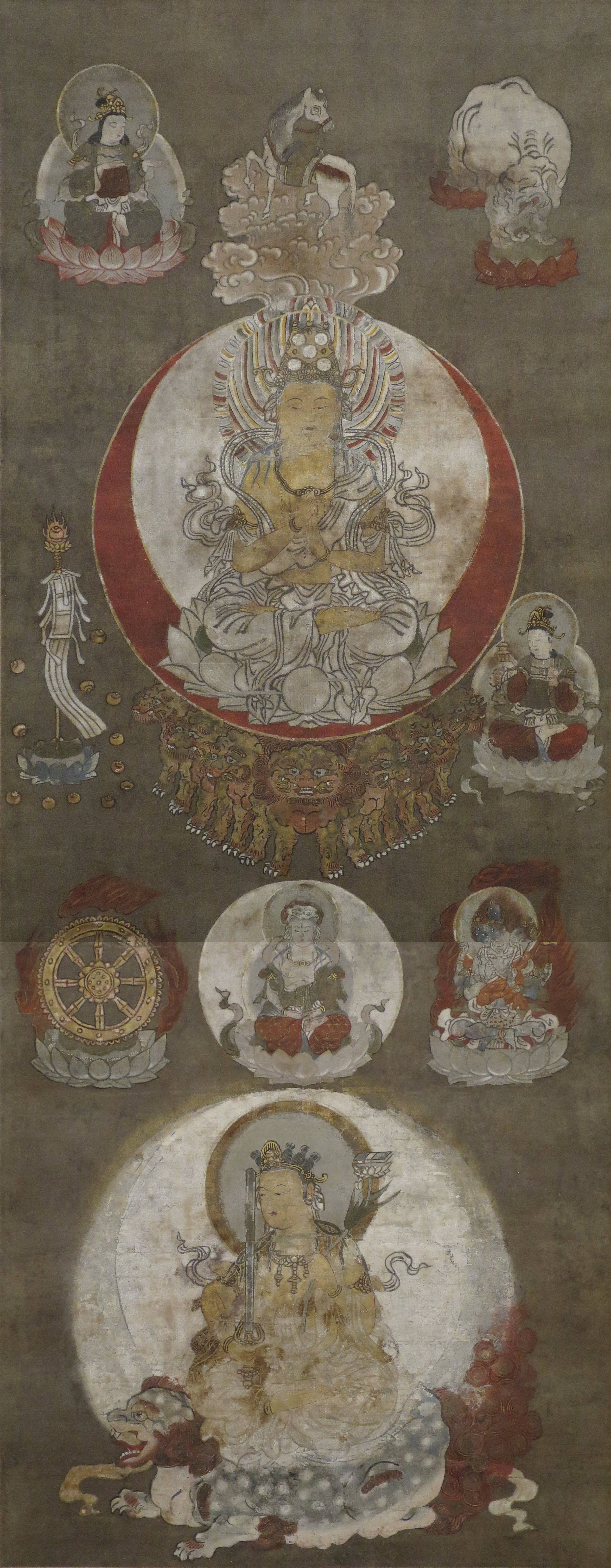 Ichiji Kinrin (One World Wheel King) and the Bodhisattva Monju, Muromachi period, 15th century, ink, colors and gold on silk, HMA 2112.1