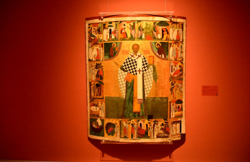 Icon of St. Nicholas of Zarysk, Novgorod school, ca. 1500, National Gallery, Oslo (36328983421)