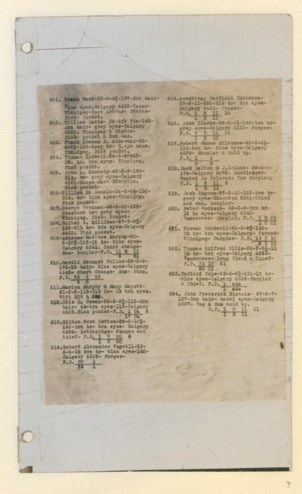 Identification Department, Calgary - Criminal Identification Book - 7 (HS85-10-38280-7) original