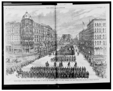 Illinois-Grand popular reception to General Grant at Chicago-The ex-president reviewing the great procession from the Palmer House - from sketches by A. Berghaus. LCCN2001695510