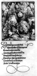 Illus. poem showing mountain landslide threatening 3 horsemen LCCN2006691913