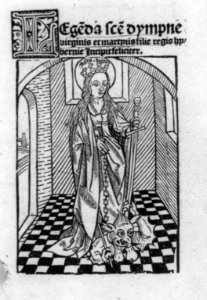Illus. of St. Dympna, 7th Century Irish princess who was martyred by resisting the incestuous designs of her pagan father LCCN2005692127