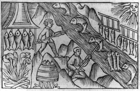 Illustration of activities of Lapps and Finns- men spearing, and smoking salmon LCCN2007681142