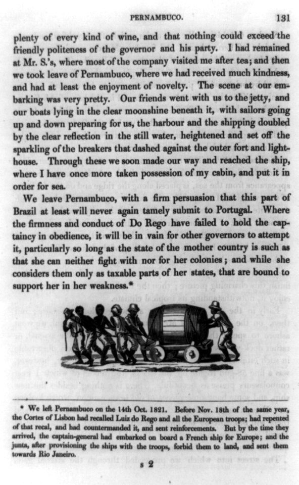 Illustration showing men pulling cart with barrel, with surrounding text LCCN89711117