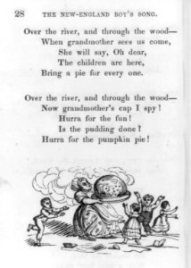Illustration shows children around woman carrying large pudding on platter LCCN2006687231