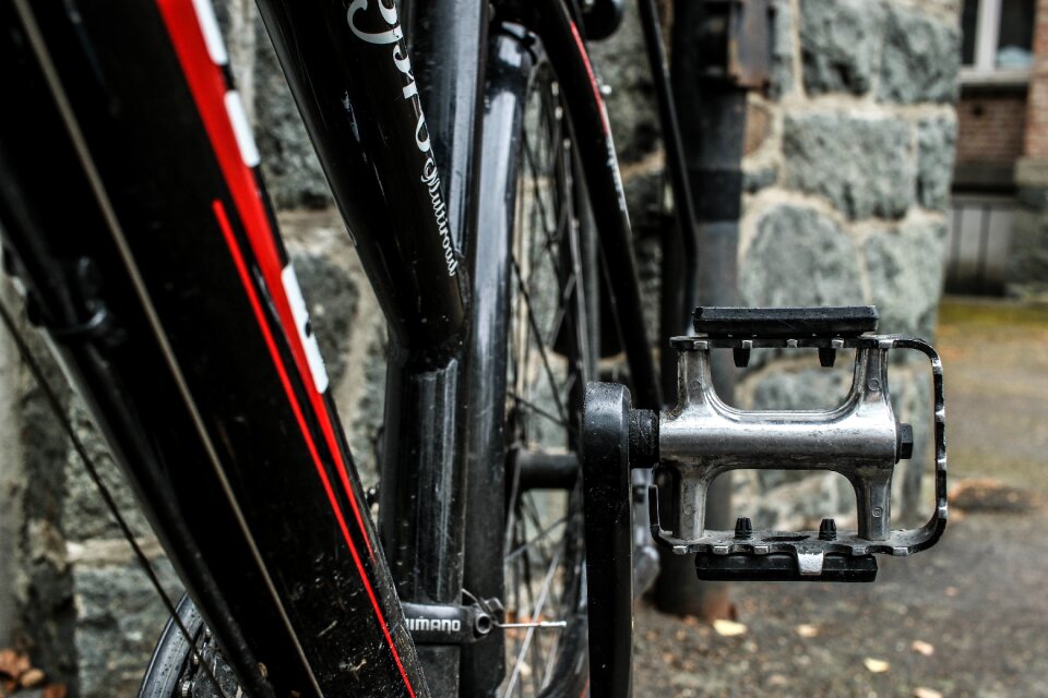Red bicycle gray bike